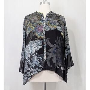 Citron Santa Monica Tunic Top Black Rayon Silk Floral Print Women's Size 1X